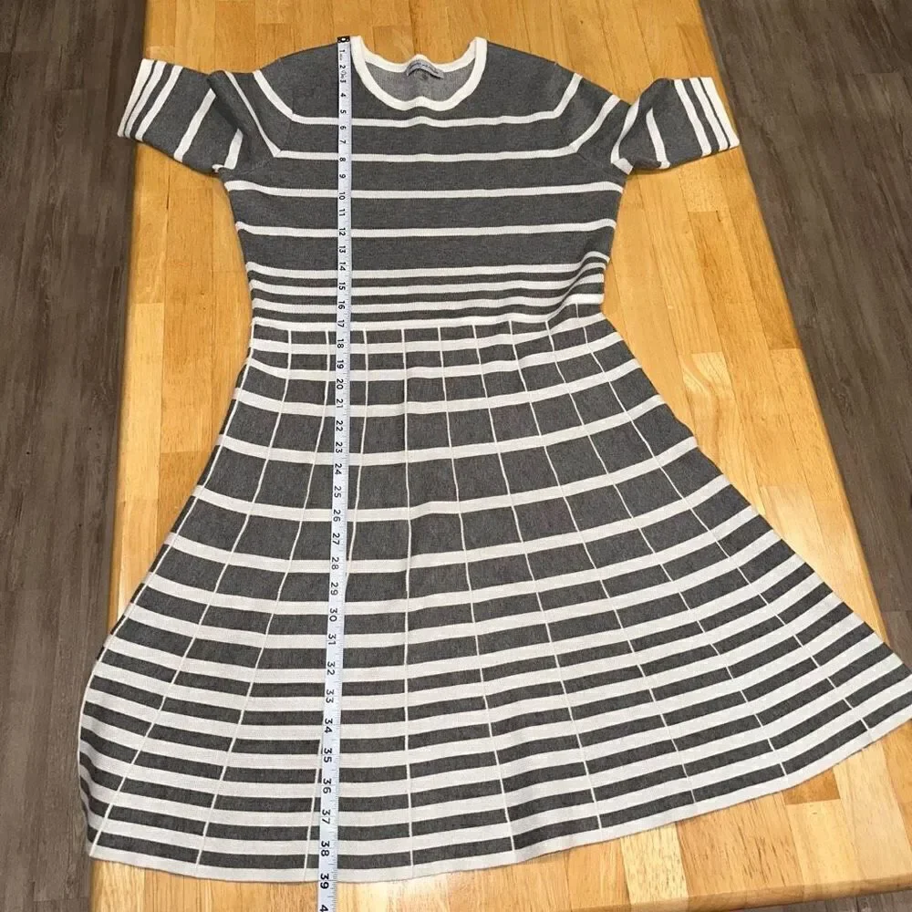 Danny and Nicole Womens‎ L Gray & White Striped Modern Fit n Flare Sweater Dress